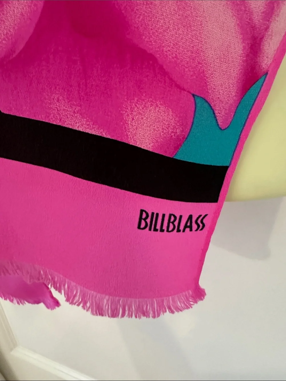 Vintage Bill Blass Hot Pink, Teal Green & Black Floral Long‎ Scarf